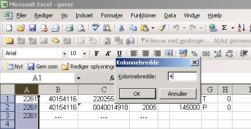 Tilpasning af kolonnebredde